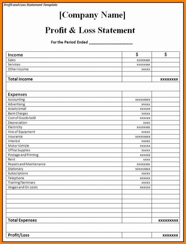 Profit and Loss Template for Self Employed Lovely Blank Profit and Loss Statement Pdf