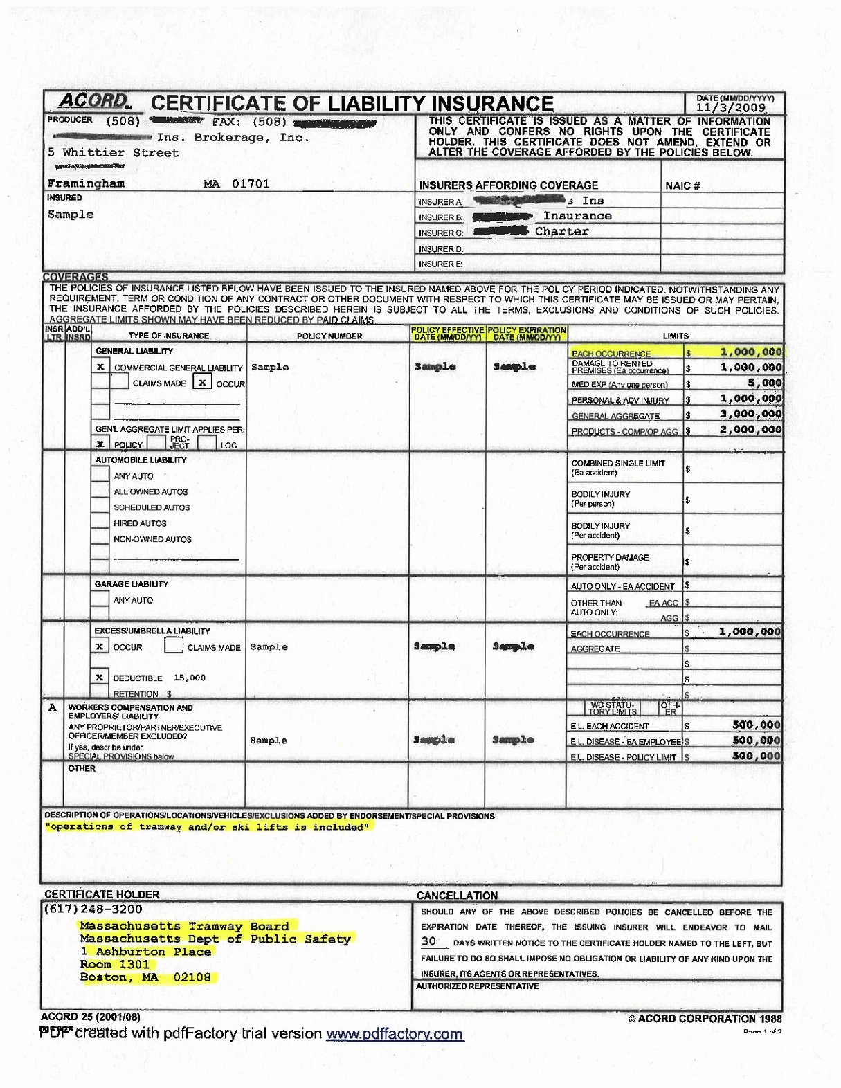 certificate of insurance template free