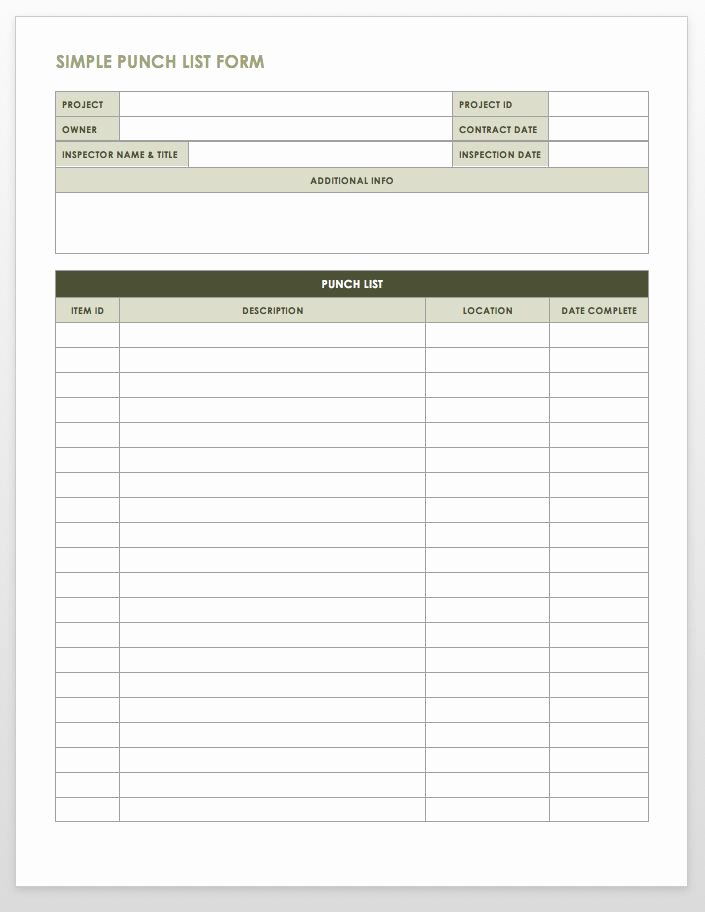 free punch list templates