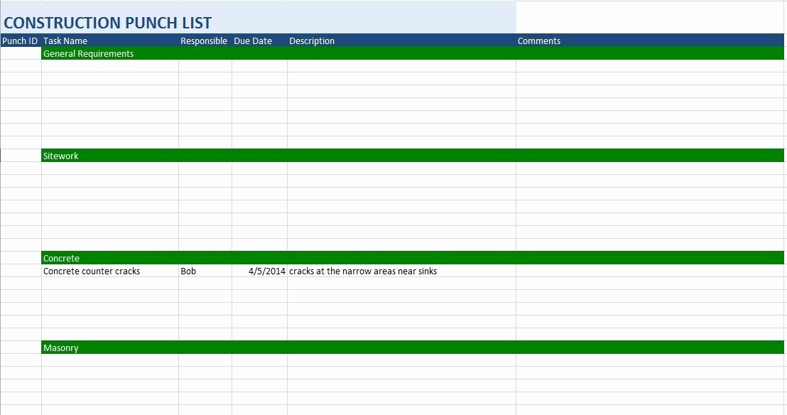 construction punch list templates