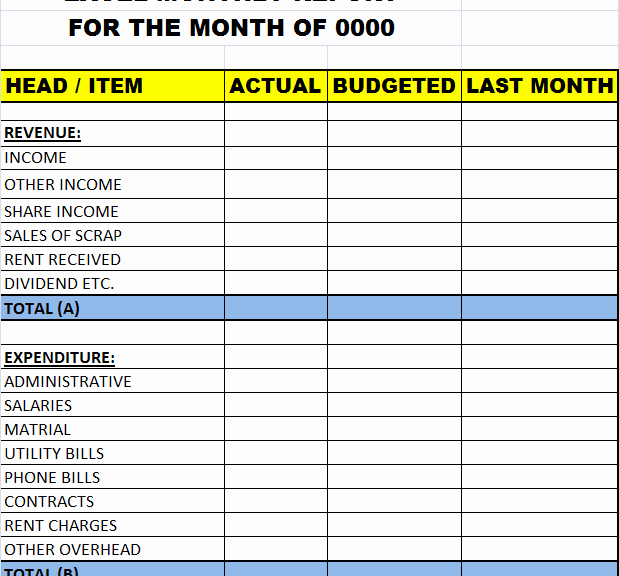 excel monthly report template