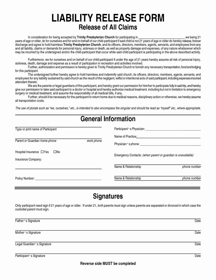 Release Of Liability Template Free Inspirational General Liability Waiver form