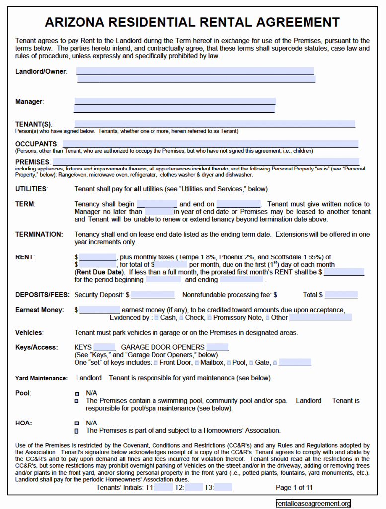 arizona residential lease agreement pdf template