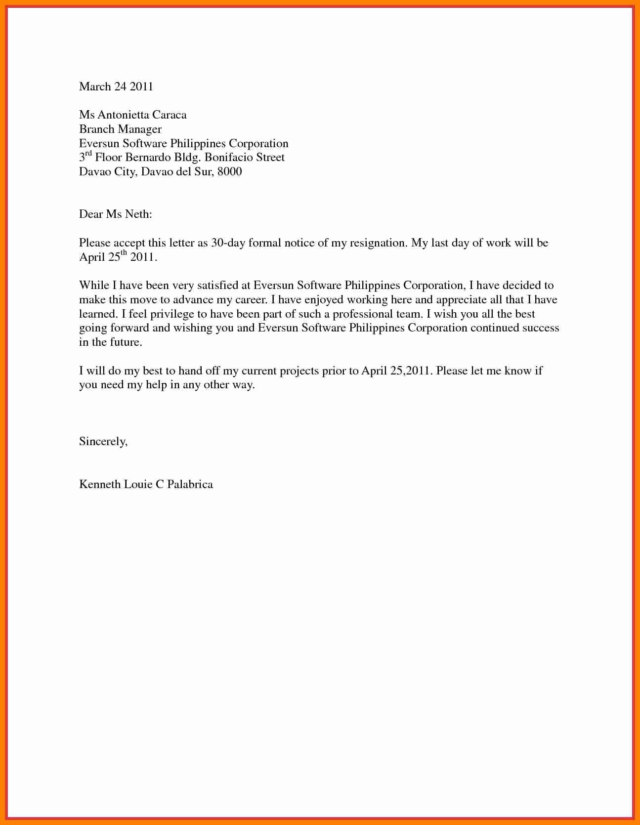 9 resignation letter 30 days notice