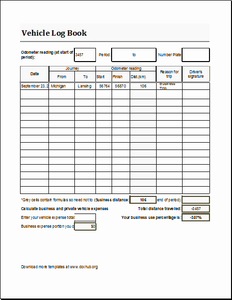 vehicle log book