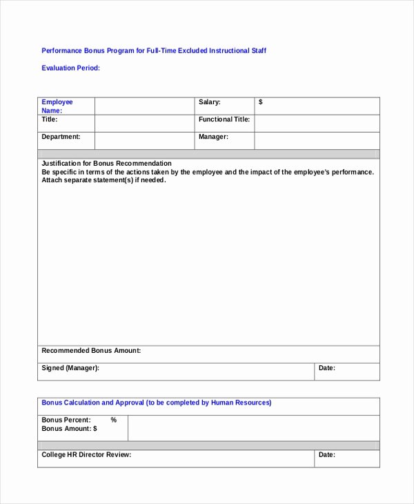 Sample Bonus Plan Document Lovely Sample Employee Appraisal form Free Documents In Pdf Doc