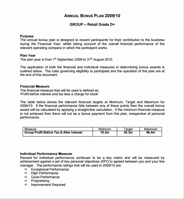 Sample Bonus Plan Document