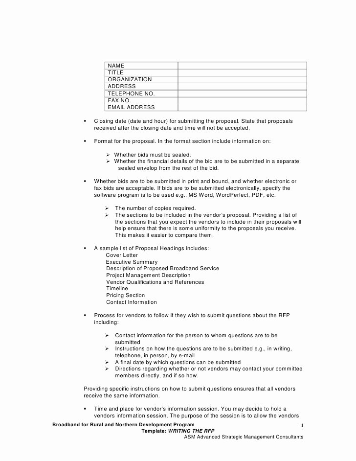 rfp template 2 writing the request for proposal rfp