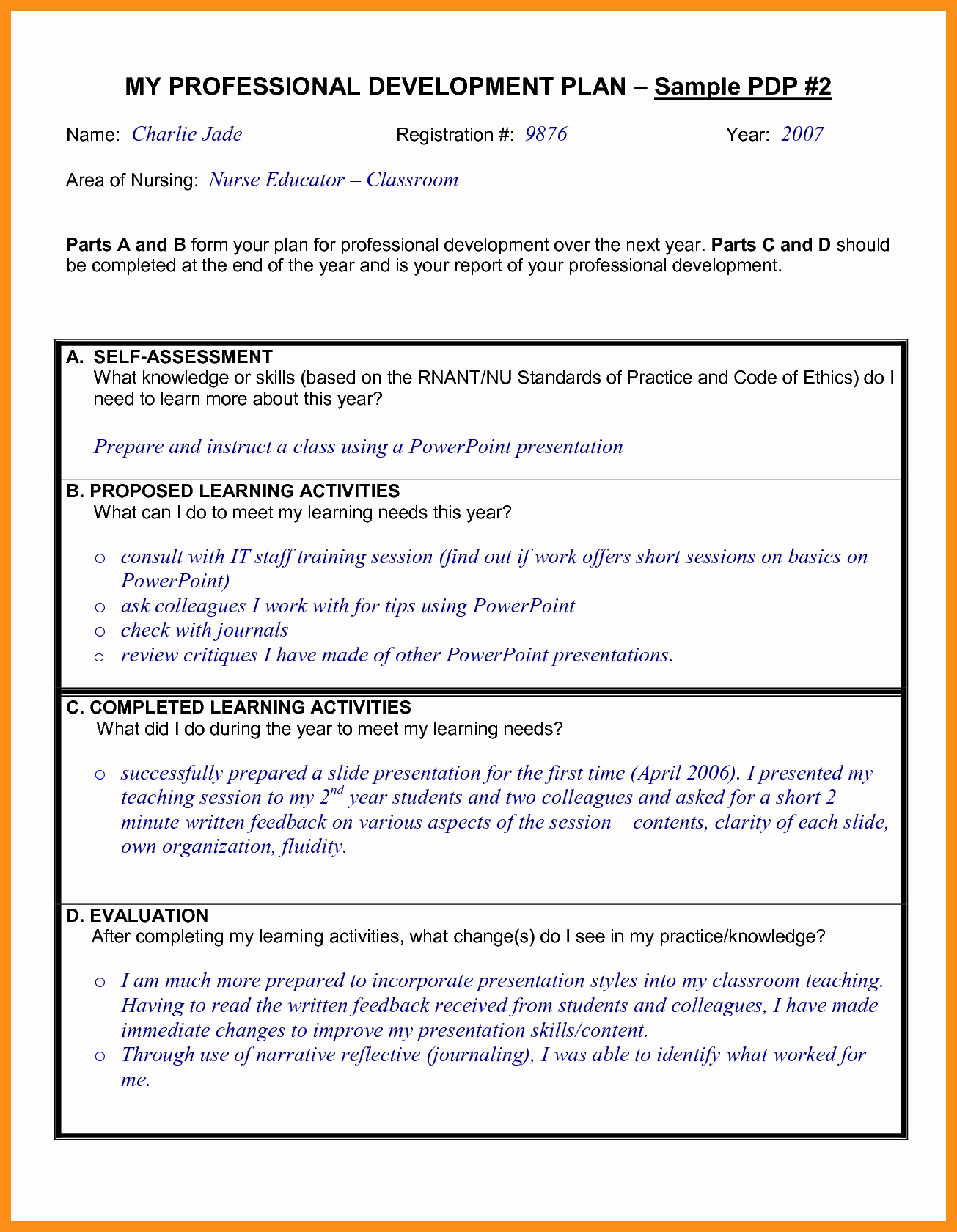 individual development plan sample manager