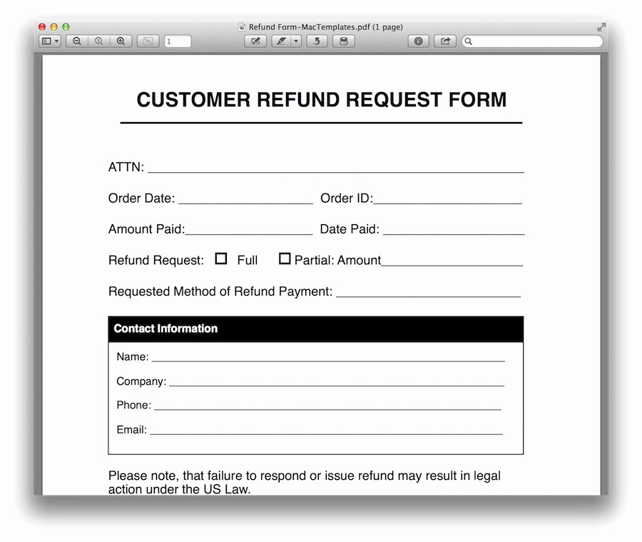 refund request form template