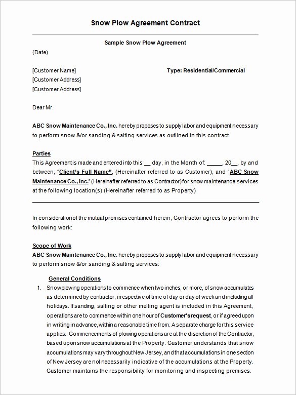 snow removal contracts templates