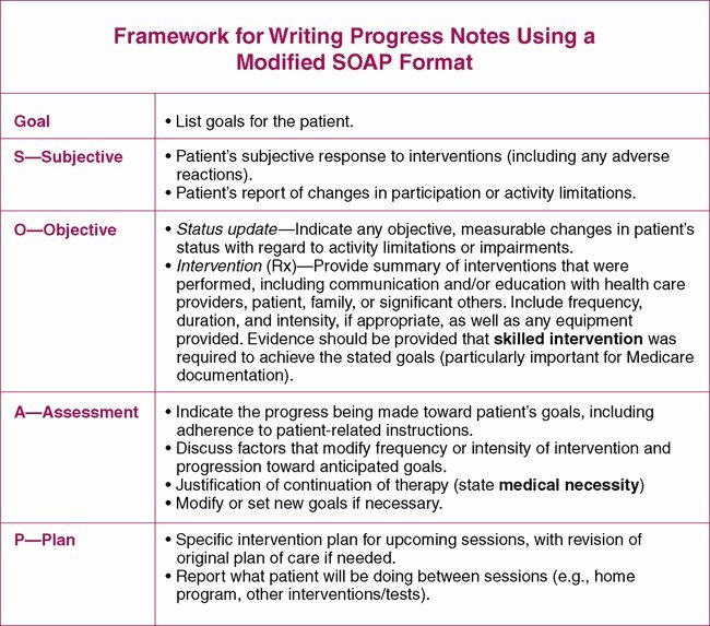 treatment notes and progress notes using a modified soap format