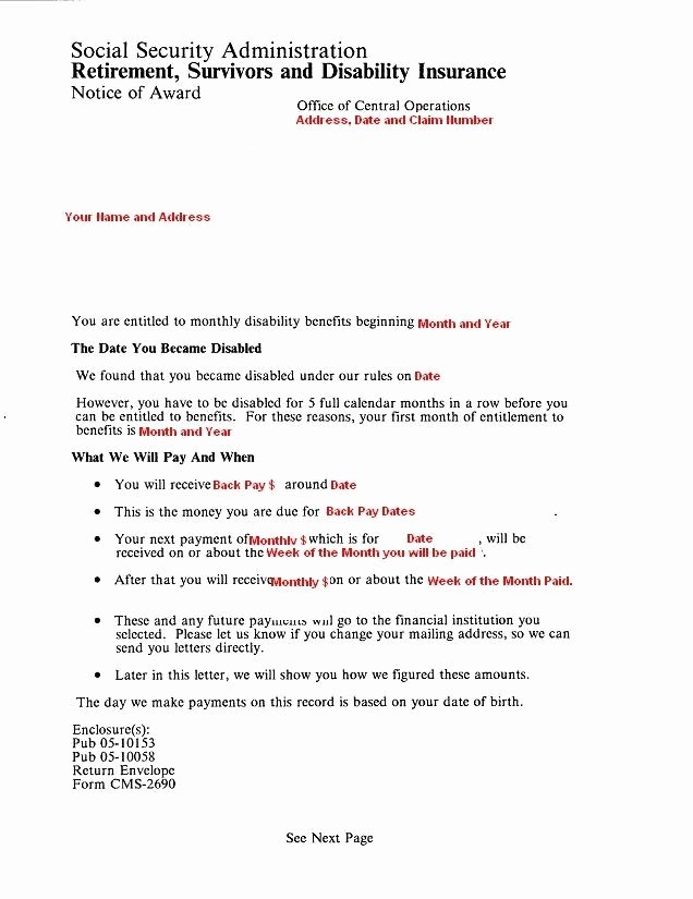 Social Security Award Letter Example