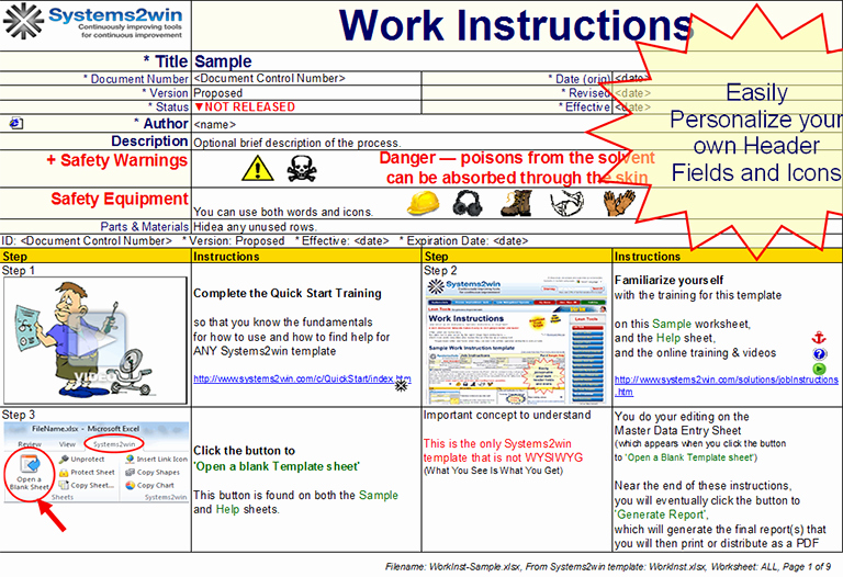 Standardized Work Instructions Templates