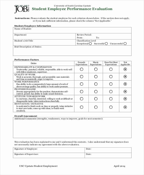Student Performance Evaluation Form