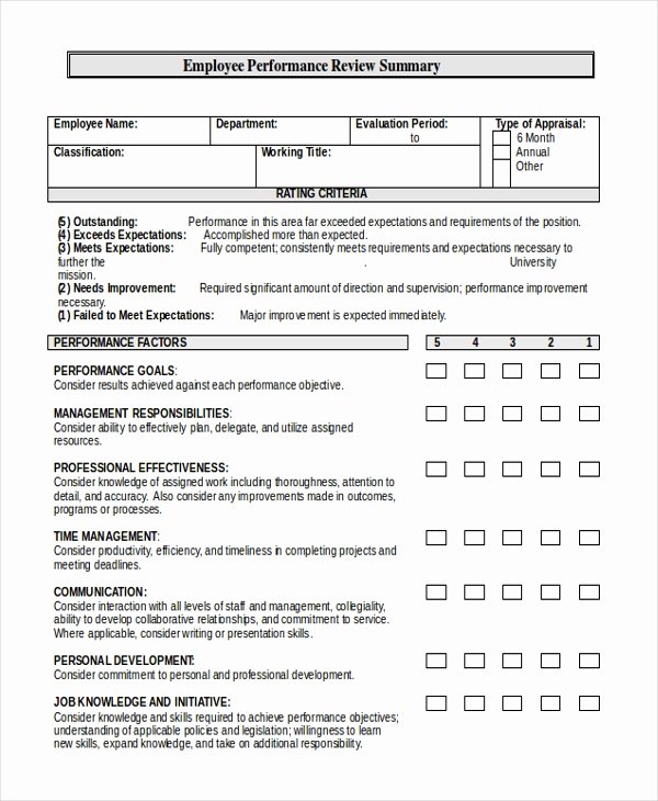 employee performance review form