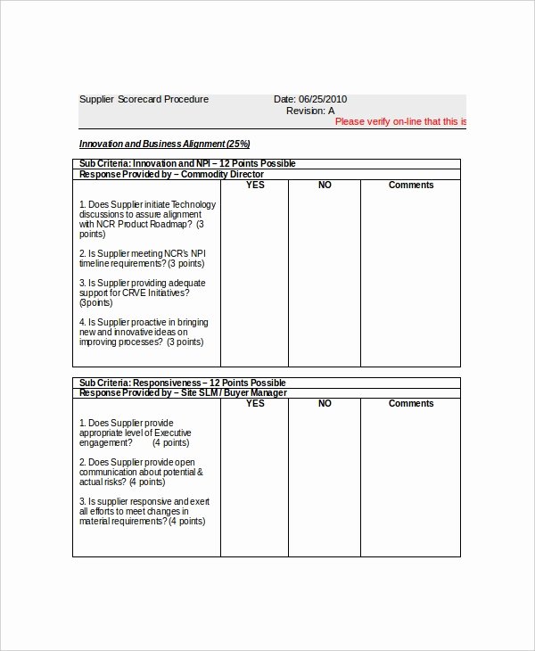 sample supplier scorecard