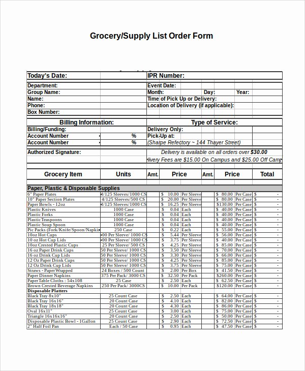 Supplies Order Form