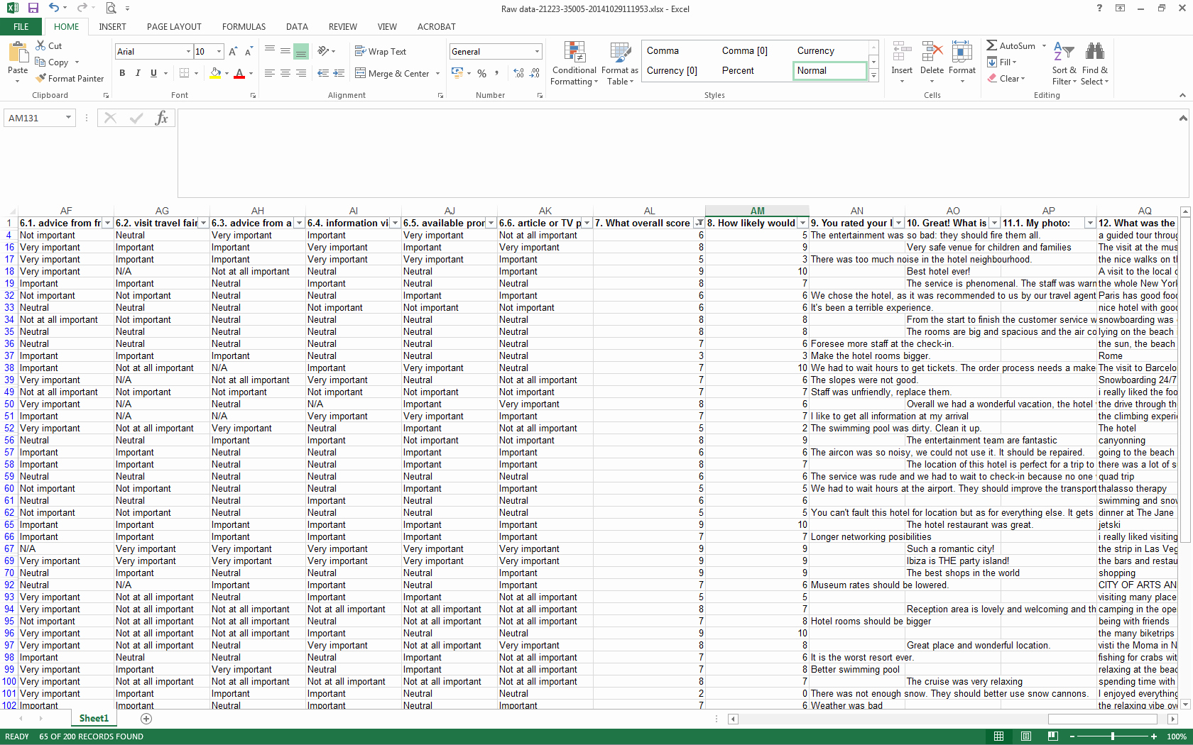 excel survey results