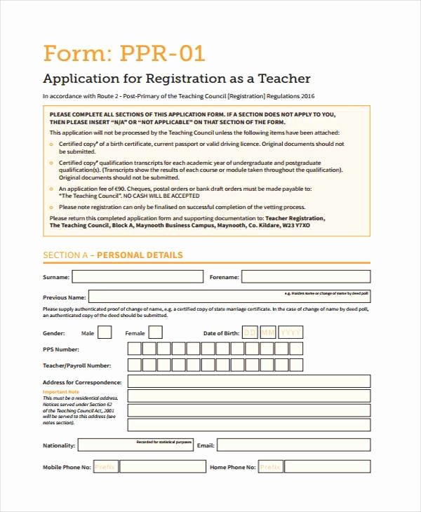 Teacher Application forms Inspirational 7 Teacher Registration form Samples Free Sample