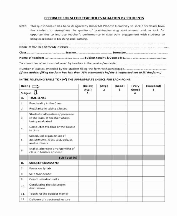 sample student feedback form