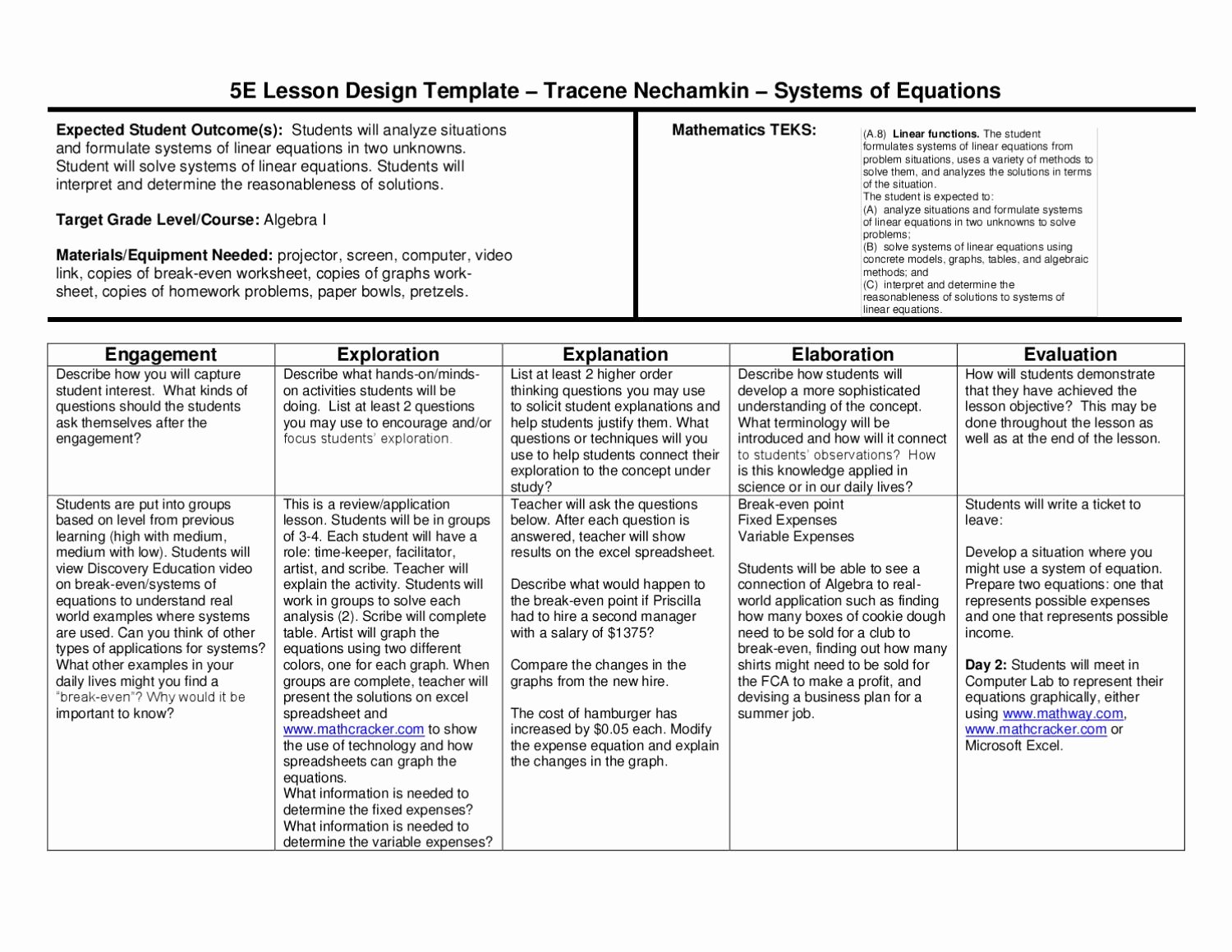 Teks Lesson Plan Template