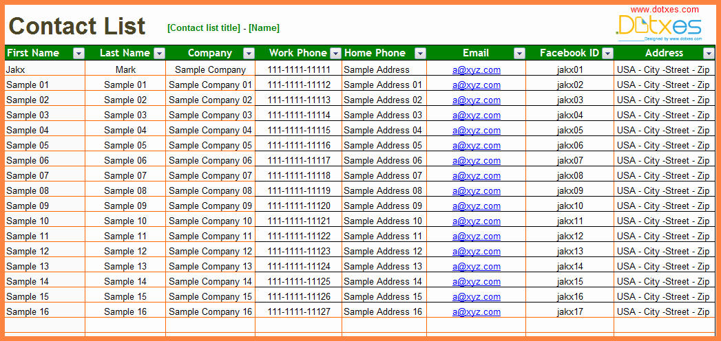4 excel spreadsheet contact list template