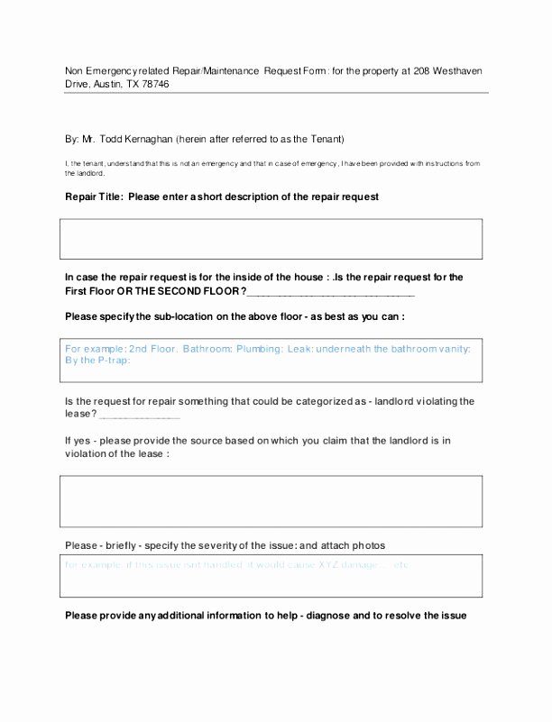 apartment maintenance request form template