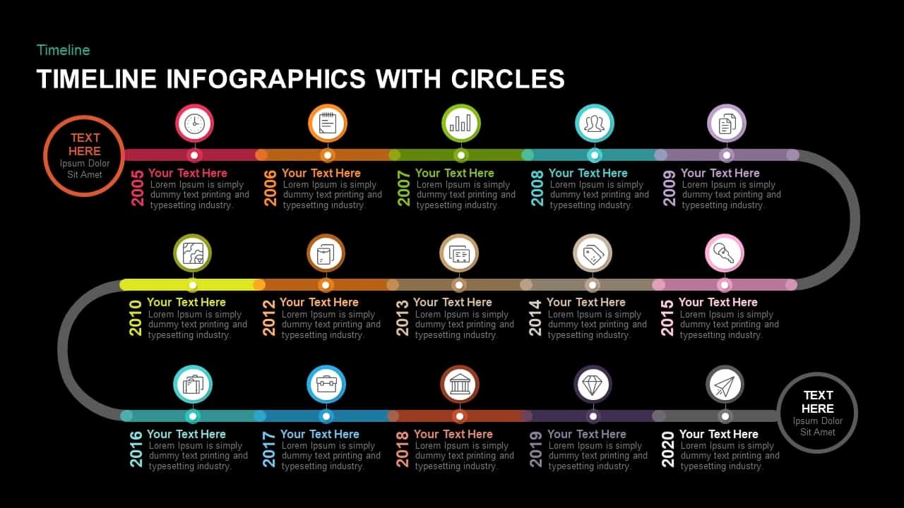 timeline infographics with circles powerpoint and keynote template