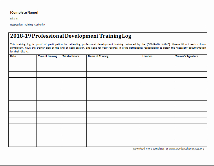 Training Log Template Lovely Professional Development Training Log
