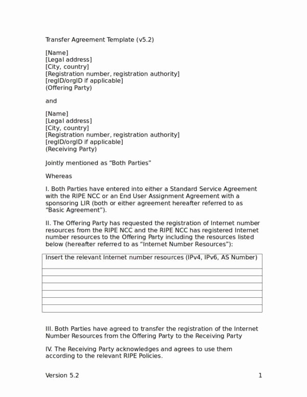 transfer agreement templates pdf word