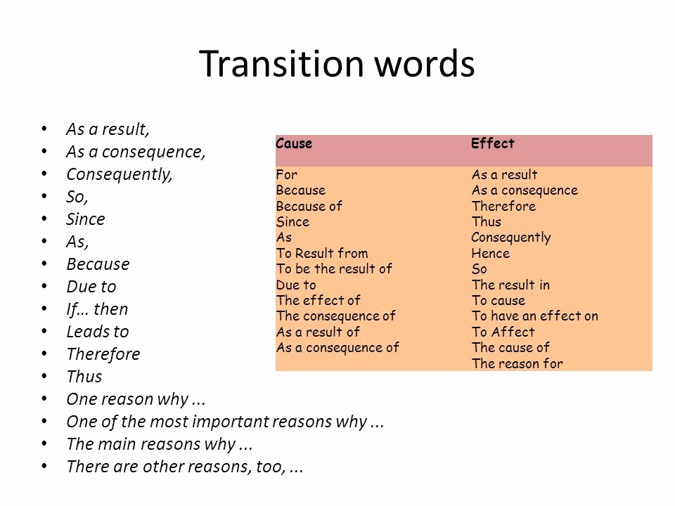 Transitions For Cause And Effect