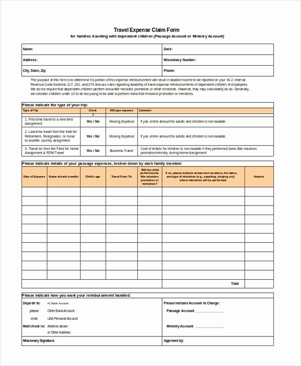 travel expense claim form