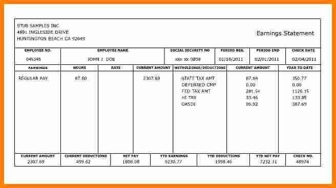 Truck Driver Pay Stub Template Lovely 5 Fillable Pay Stub Pdf