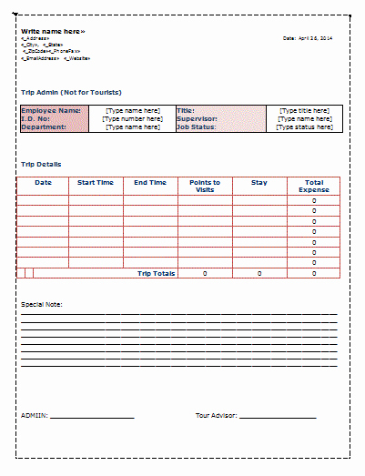 trip sheet template