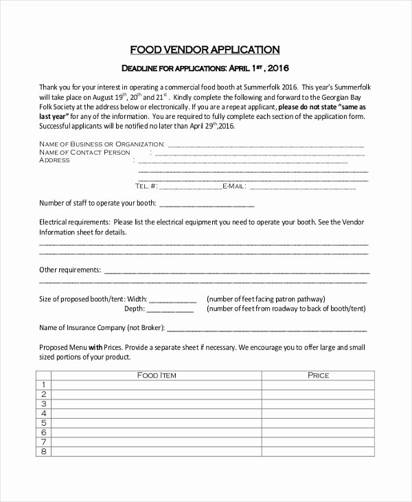 sample vendor application form