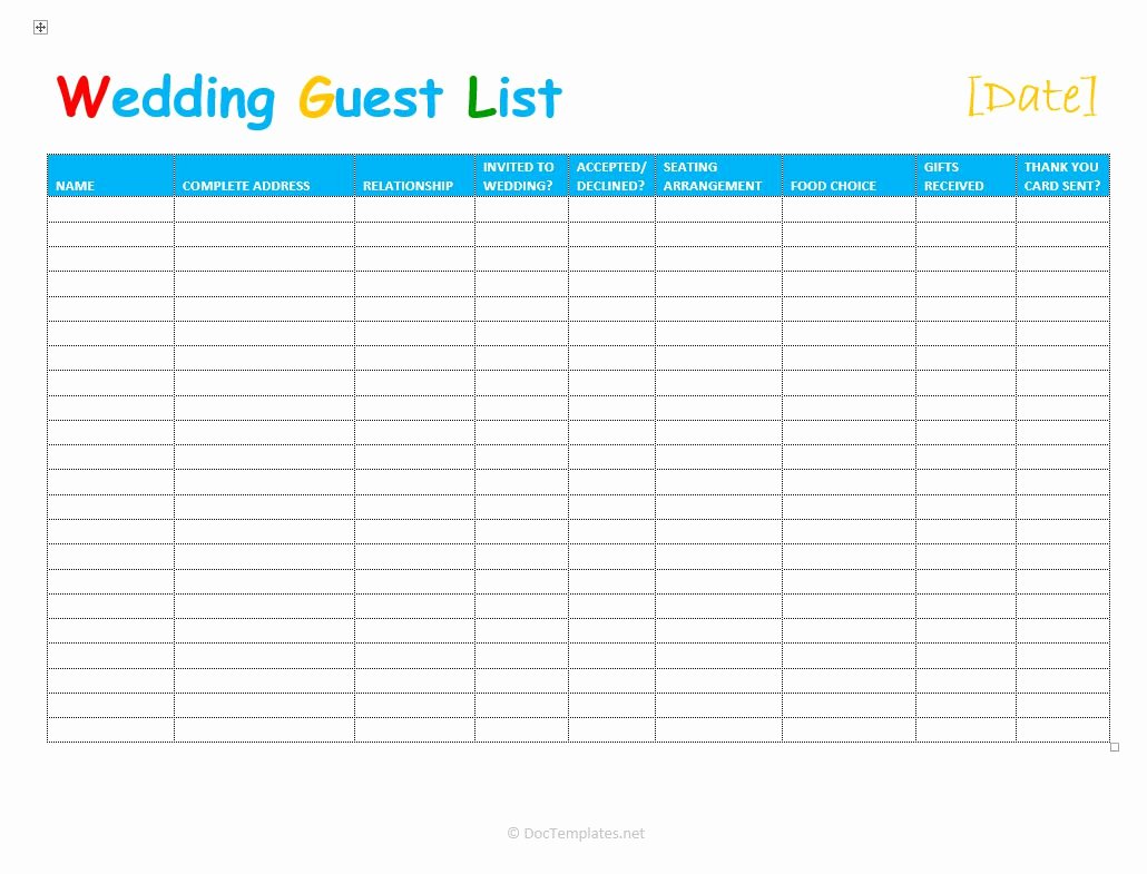 free wedding guest list templates