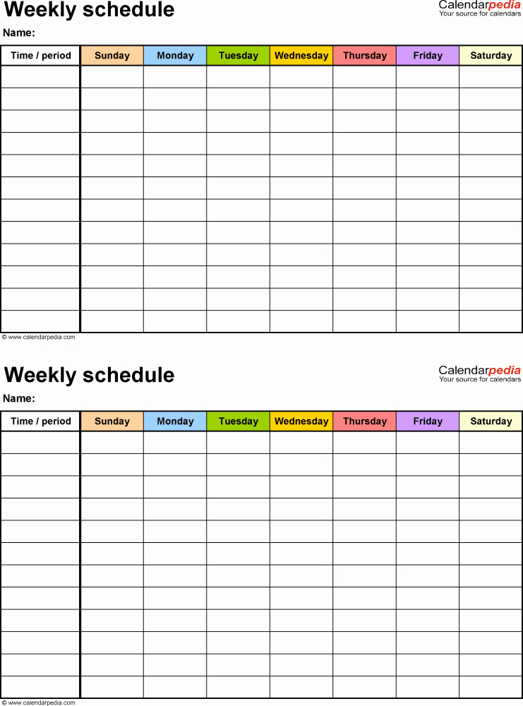 weekly schedule excel templates