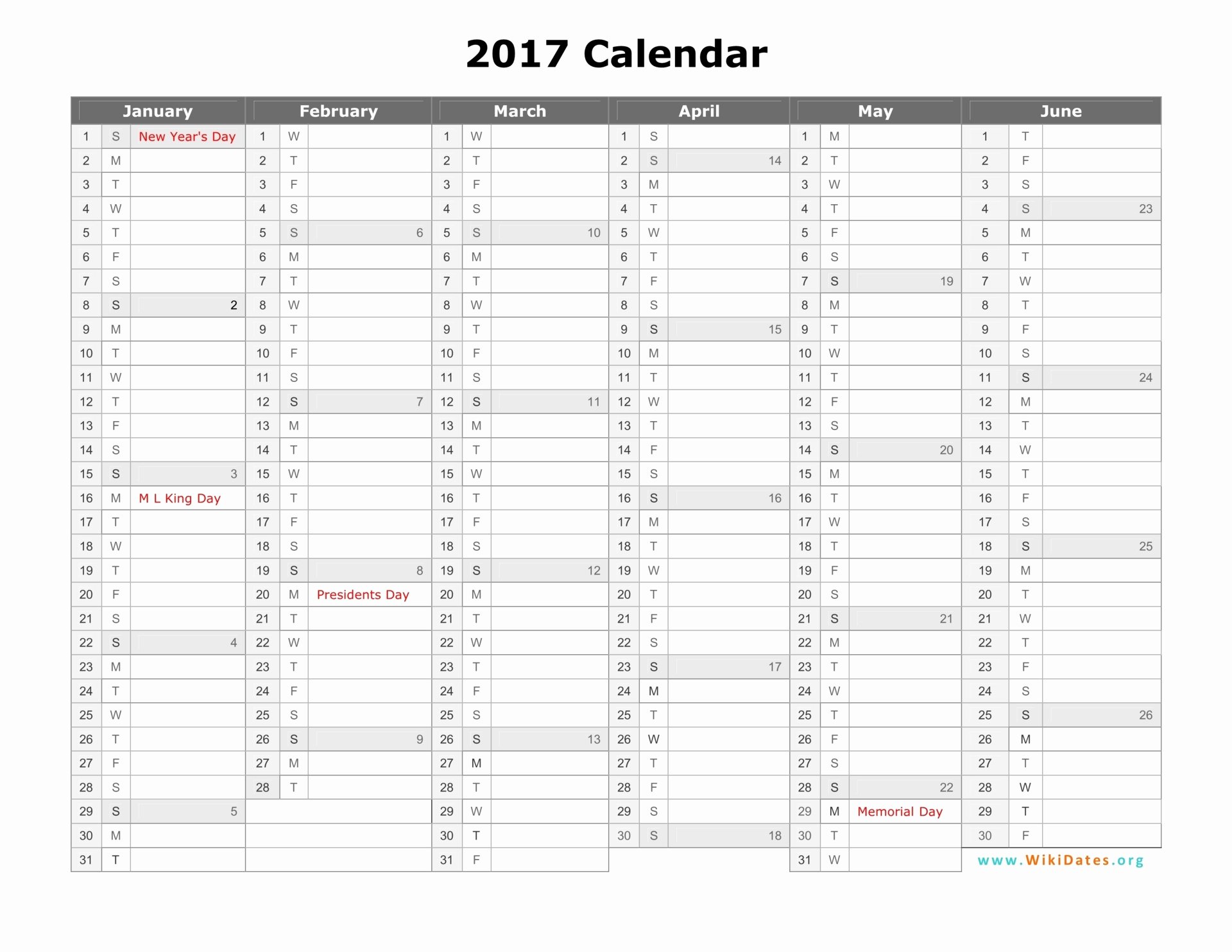 2017 calendar