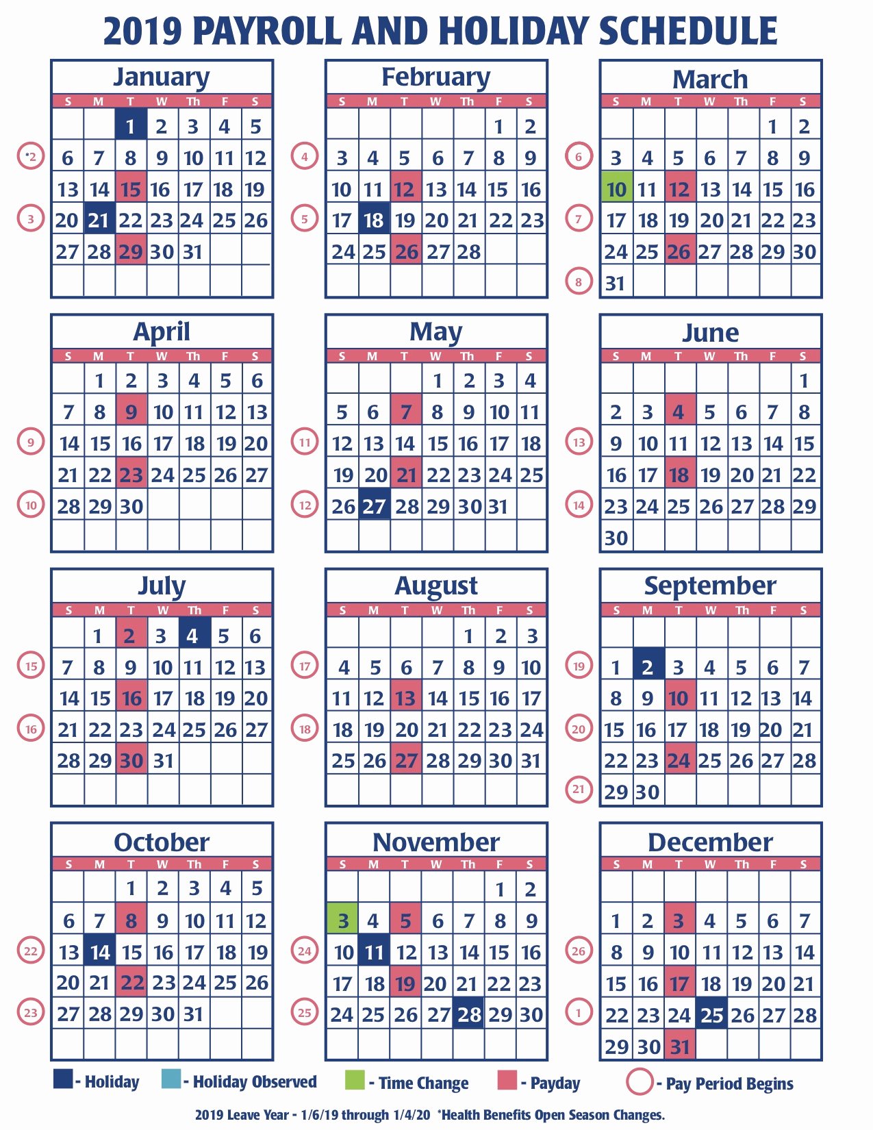 weekly payroll calendar for 2019