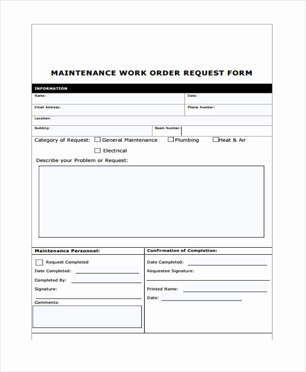 maintenance work order form sample