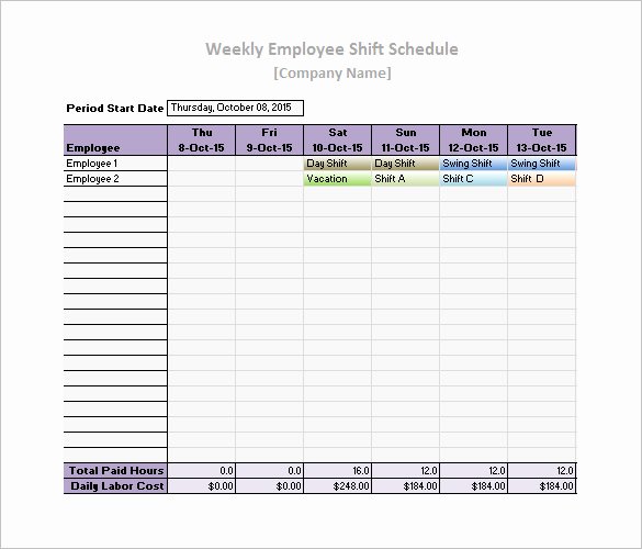 work schedule template