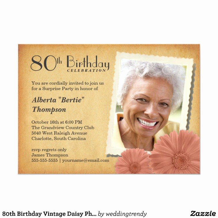 80th birthday vintage daisy photo invitations